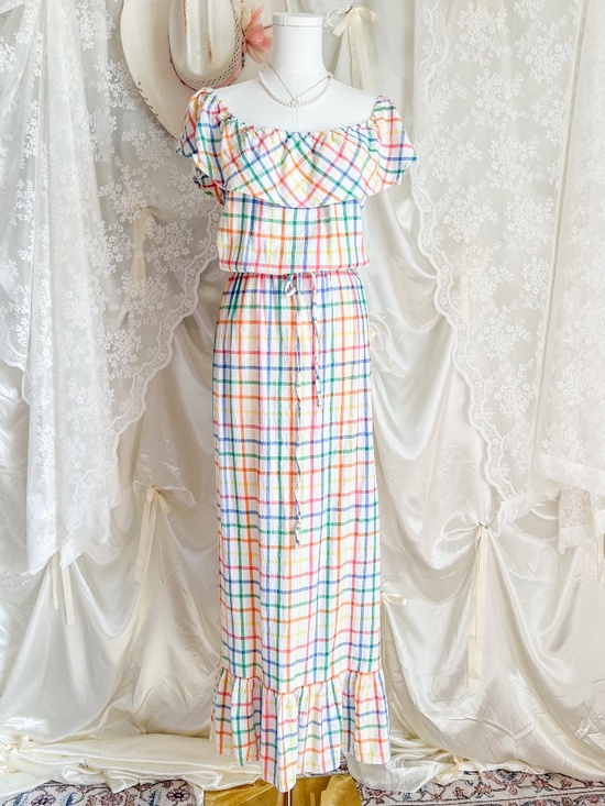 Style & Co. Dresses & Skirts - Rainbow Plaid Prairie Maxi Dress Cottagecore Picnic Sundress